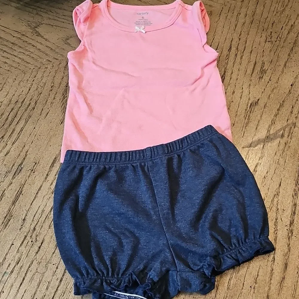 Carter's Pink Top with White Bow Accent And Shorts 3-6 Month